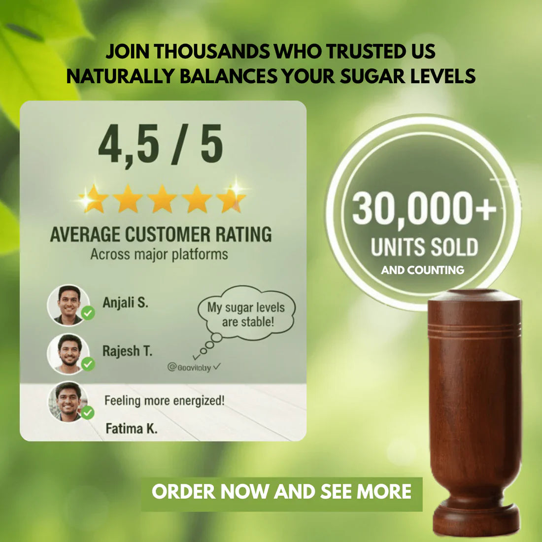 Sugar Balance Wooden Water Glass (100% Natural)