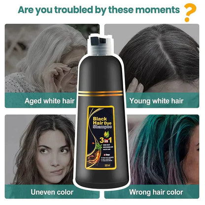 3 in 1 Black Hair Dye Shampoo - Buy 1 Get 1 Free ⏰