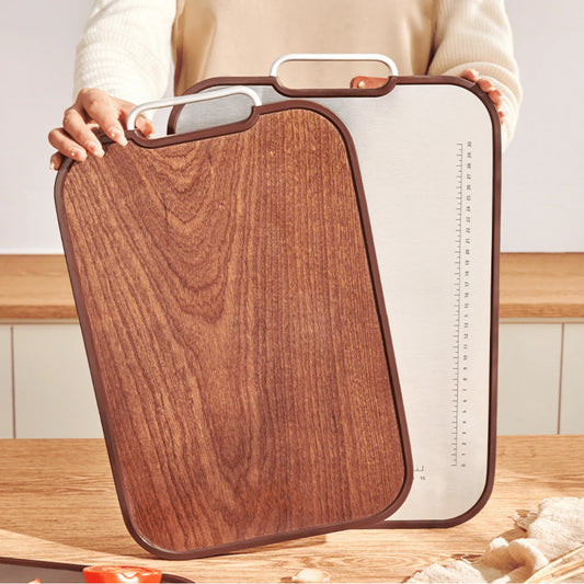 Multi-Function Ebony Stainless Steel Double-Sided Cutting Board (40cm)