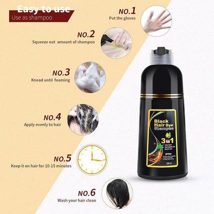 3 in 1 Black Hair Dye Shampoo - Buy 1 Get 1 Free ⏰